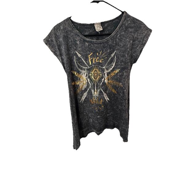 AMERICAN AGE Women’s Free Wild Gray White Gold Distressed Cotton T-shirt Size XS - Picture 1 of 7